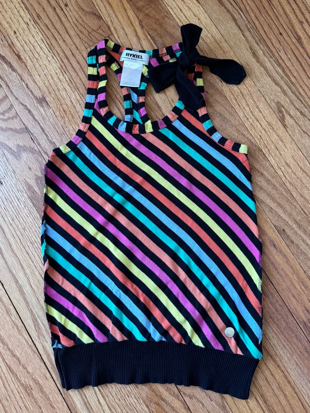 Vintage 90’s Rykiel Icon Rainbow Striped Multicolor Top Retro Designer Knit / XS
